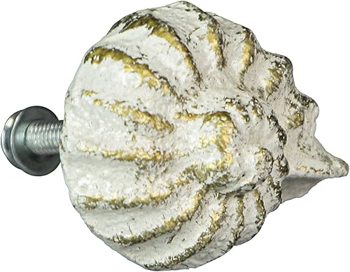 Miniatura 6 de Zeckos Juego de 6 tiradores rústicos de hierro fundido con acabado blanco antiguo de Nautilus para cajones, 2 pulgadas de largo, pomos náuticos de