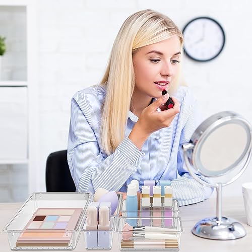 Miniatura 6 de Juego de 15 organizadores de cajones de plástico transparente, bandejas de almacenamiento de cajones de acrílico de 4 tamaños, contenedores de