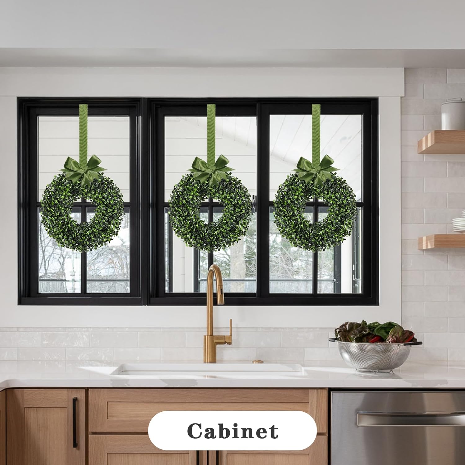 Small Boxwood Wreath 12 Inch Artificial Green Wreath for Front Door UV Resistant - All Seasons Winter Spring Summer - Indoor Outdoor Farmhouse Decor Perfect for Fireplace Cabinet (2pcs) - Image 7