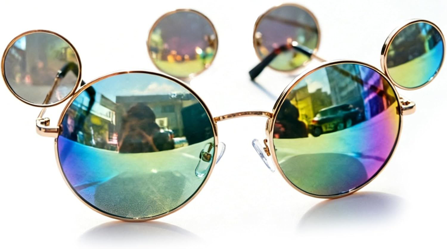 Mouse Ear Sunglasses Adults with Case for Theme Park Sunglasses Lightweight Mouse Ear UV 400 Protection Glasses Rainbow Lenses