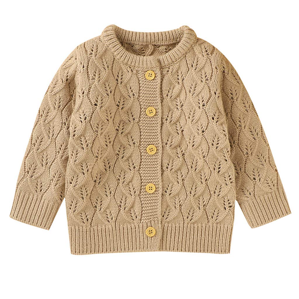RNTOP Infant Girls Boys Baby Sweater Cardigan Toddler Solid Button Down Long Sleeve Cable-Knit (Khaki, 18-24 Months)