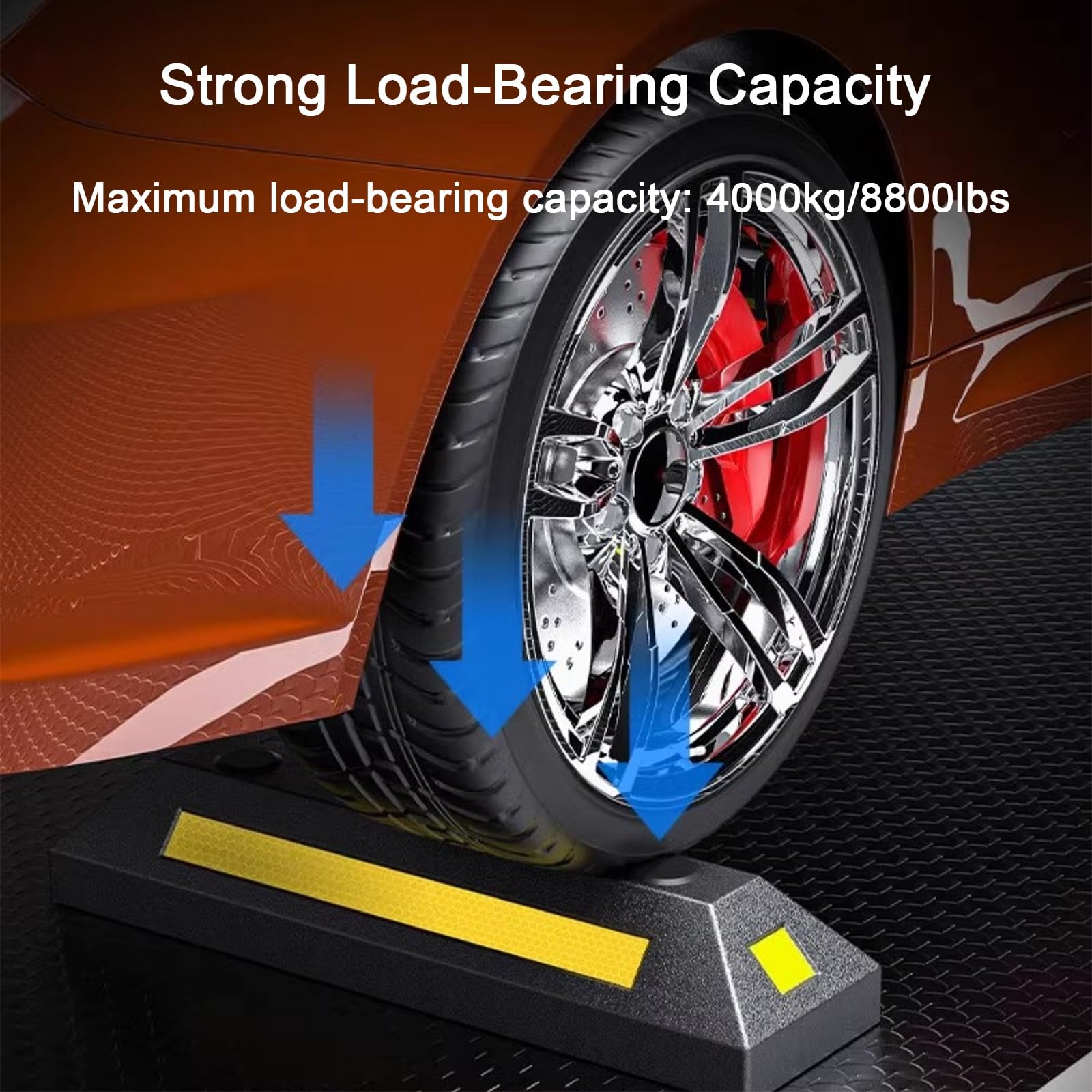 Froadp Paraurti Parcheggio - Fermaruote Con Strisce Riflettenti, Gomma, 60x12x10cm (1 Coppia) - Foto 4