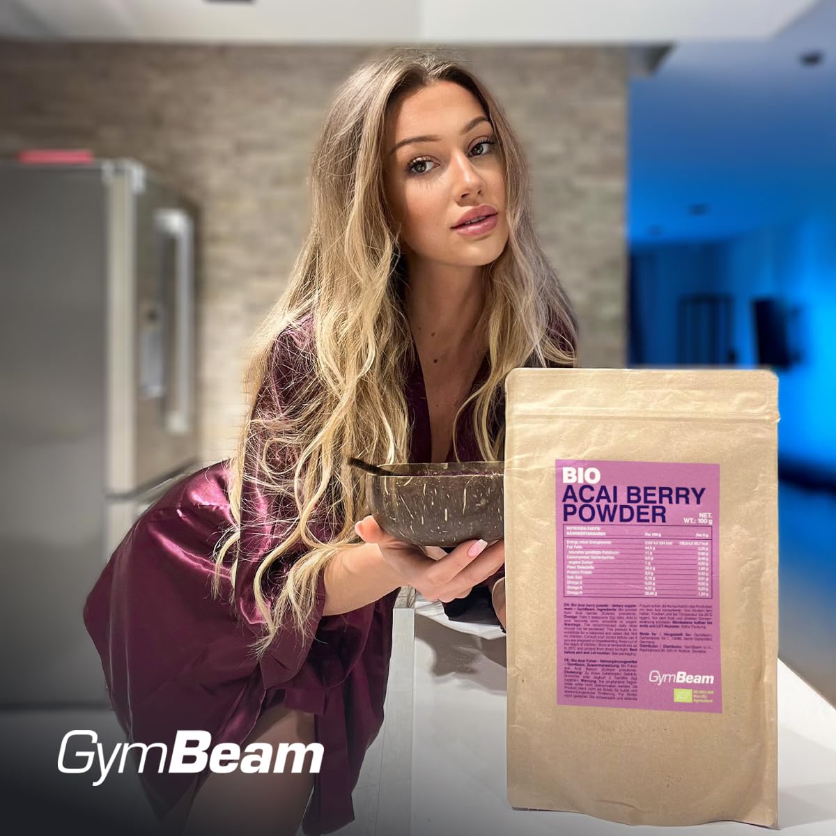 GymBeam Polvere di Acai BIO 100 g, Estratto di Bacche di Acai Biologiche, Ricca di Omega 3, 6 e 9, Senza Glutine, Senza Lattosio e OGM, Adatta a Vegetariani e Vegani