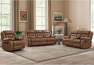 EBELLO Faux Leather Recliner Sofa Furniture Set for Living Room, Recliner Chair, Manual Loveseat, 3 Seat Recliniing Sofa C...