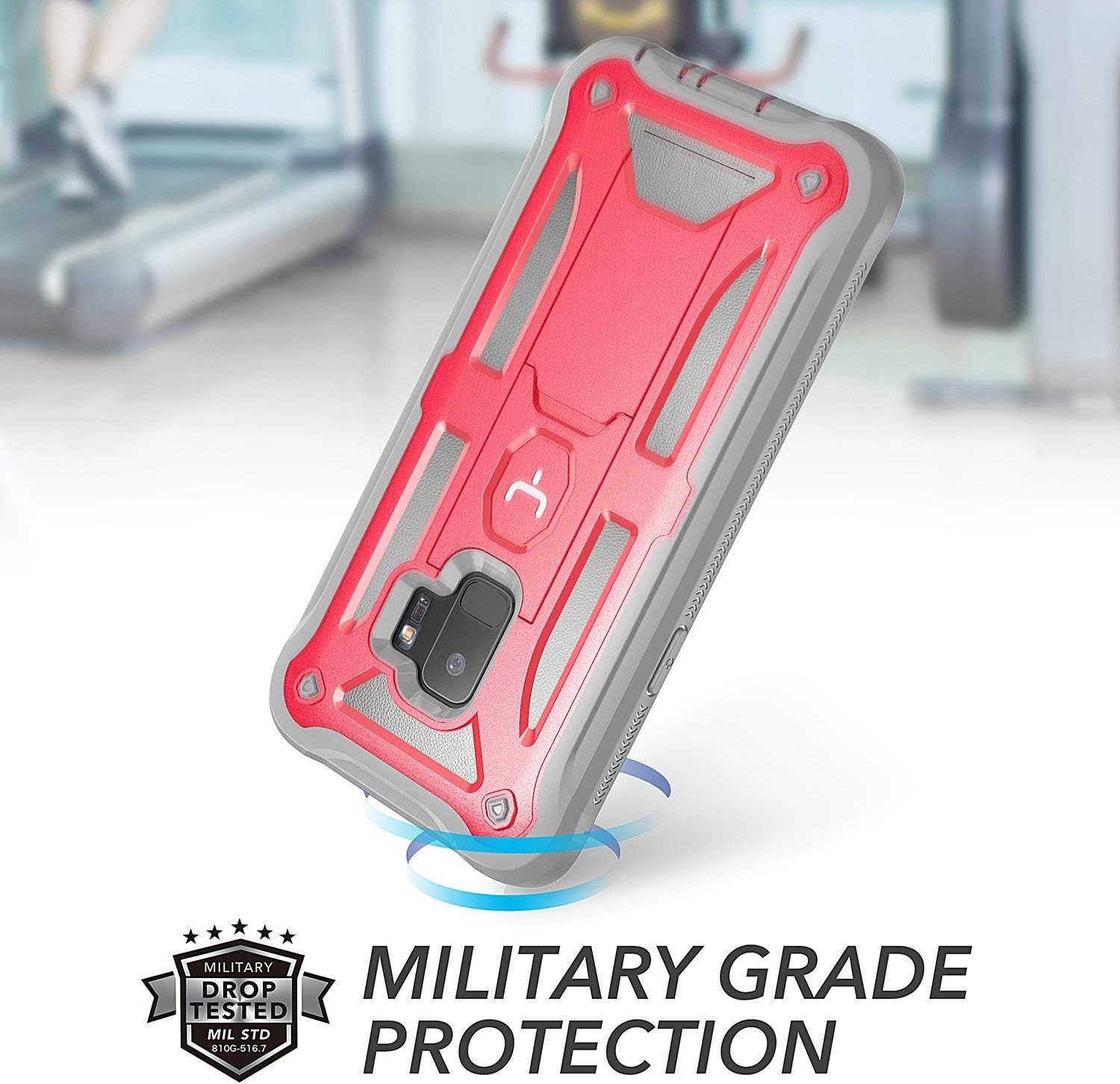 YOUMAKER Designed for Galaxy S9 Case (NOT Plus), Heavy Duty Protection Kickstand with Built-in Screen Protector Shockproof Case Cover for Samsung Galaxy S9 5.8 inch - Pink/Gray