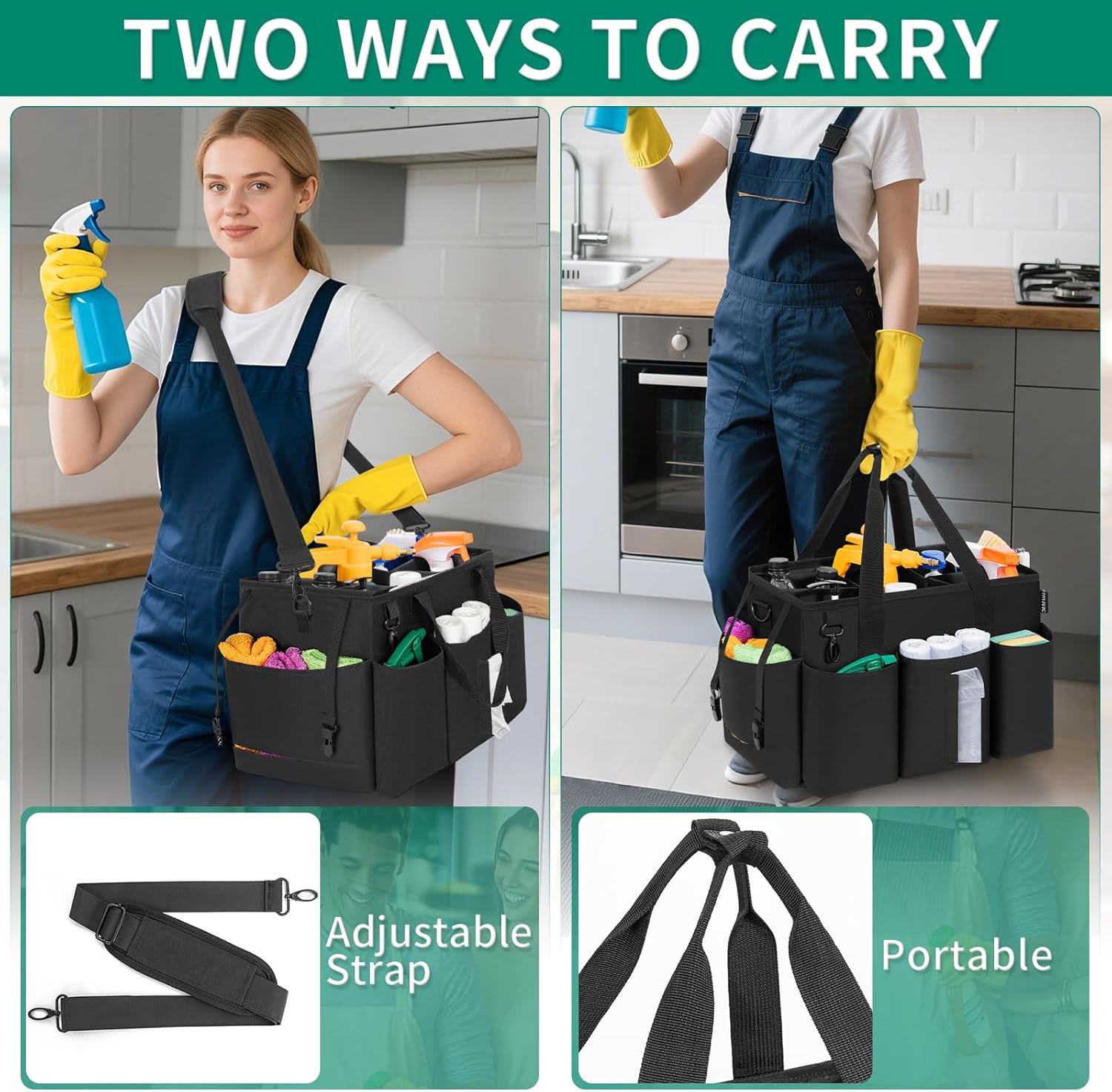IBVIVIC Wearable Cleaning Caddy Bag for Cleaning Supplies, Large Capacity Cleaning Organizer Tote Bag Simple Kitchen Cleaning Supplies Storage Bag for Cleaners Housekeepers (Black)