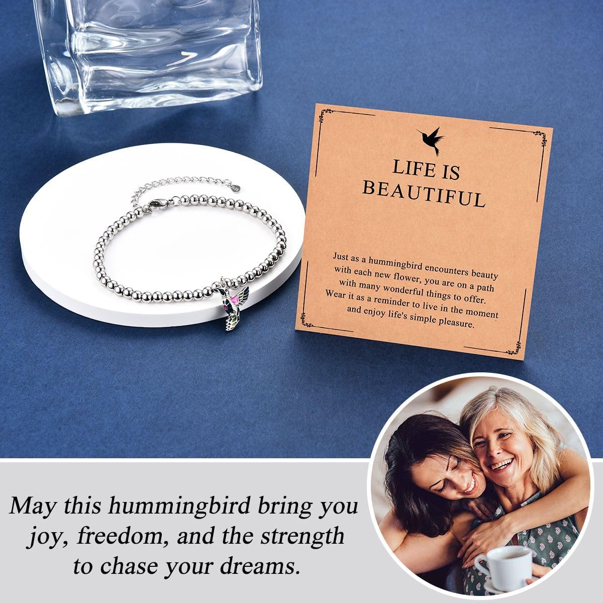 Hummingbird Gifts for Women Teen Girls Unique, Inspirational Hummingbird Bracelet Jewelry Decor with Quote Card, Christmas Birthday Gifts for Best Friends Bestie Sister - Image 3