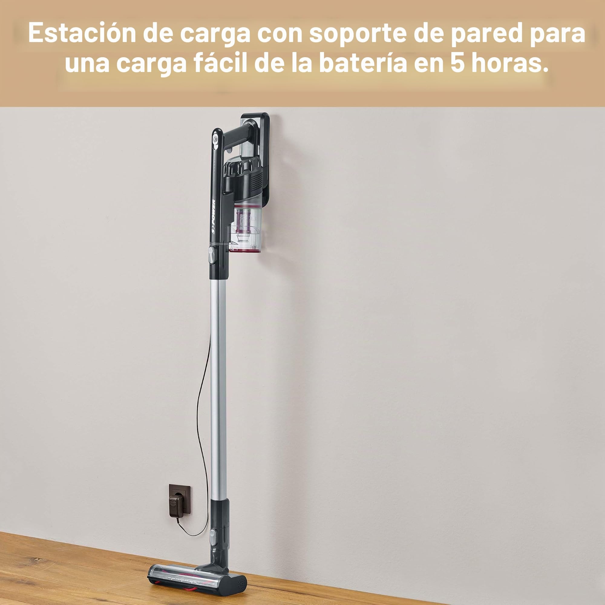 SEVERIN Aspiradora sin Cables 2 en 1 Vertical y de Mano con Cepillo eléctrico de Alta Velocidad con iluminación LED. Batería de Iones de Litio de 22.2 V. HV 7154