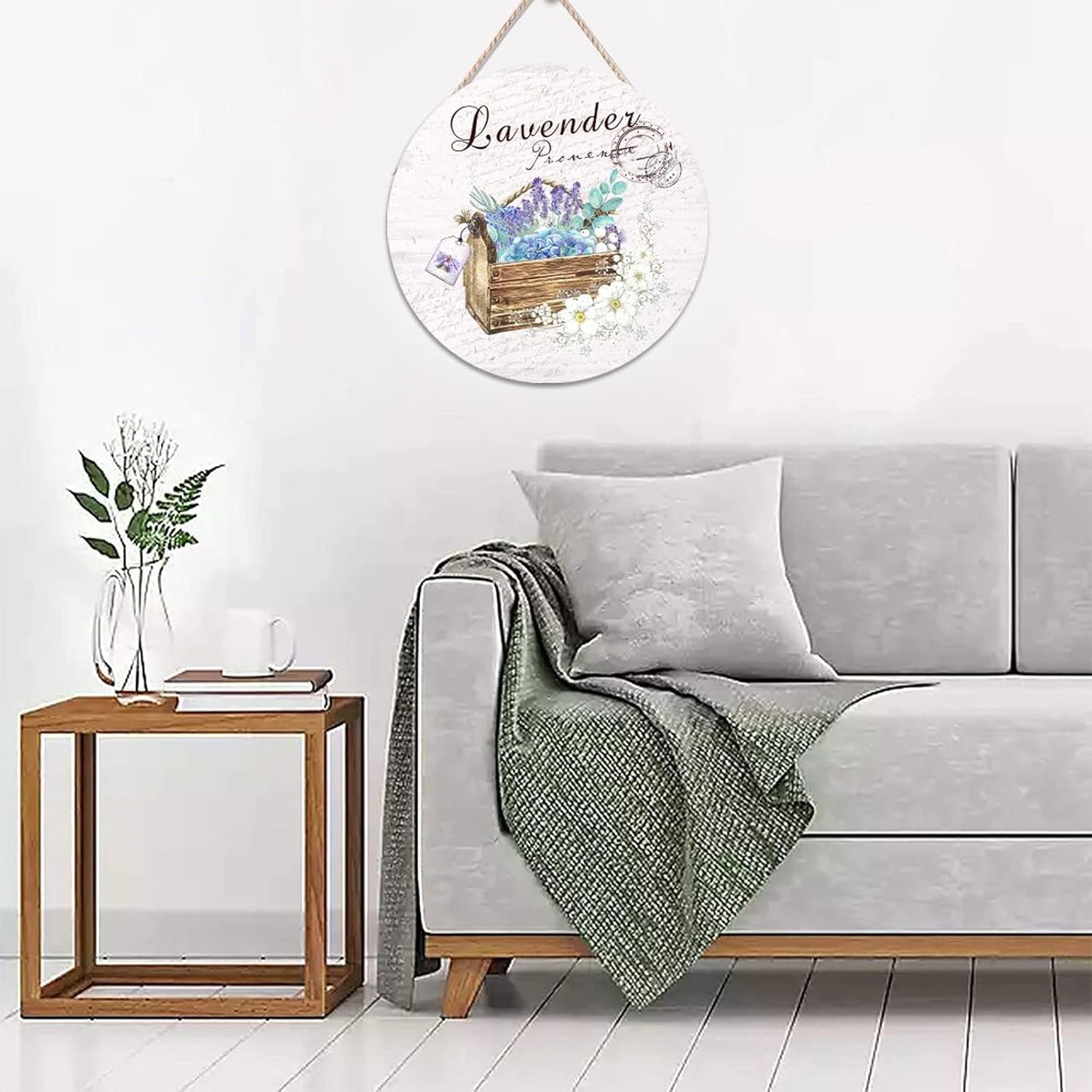 Lavender Wood Door Sign Custom Calligraphy Round Door Hanger Sign 16x16in Flower Wall Hanging Sign Plaque Farmhouse Front Porch Decor Housewarming Gifts