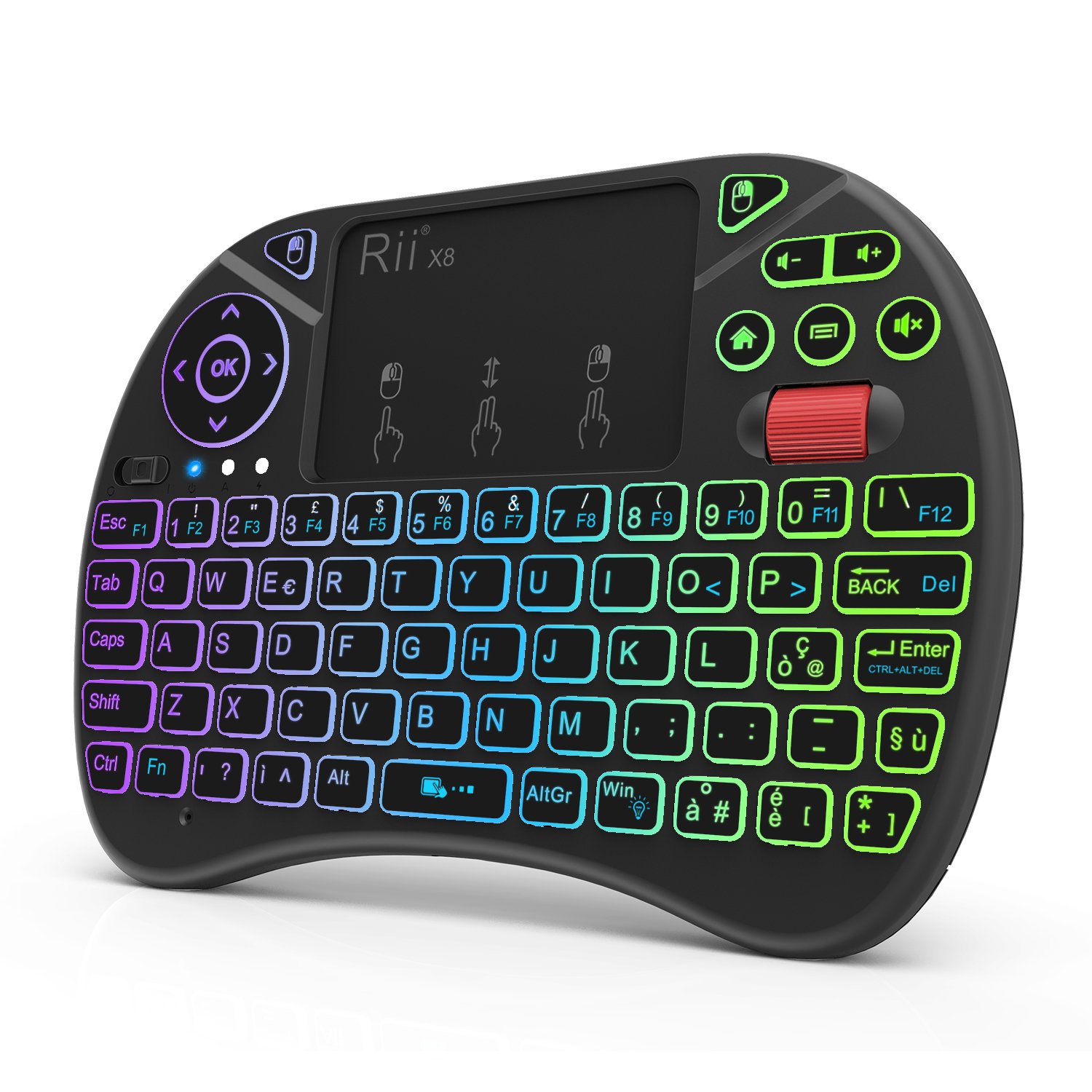 Rii Mini X8 Wireless - Tastiera Retroilluminata Con Layout Italiano, Mouse Touchpad e Rotellina di Scorrimento per Smart TV, TV Box, PC, Computer, Console