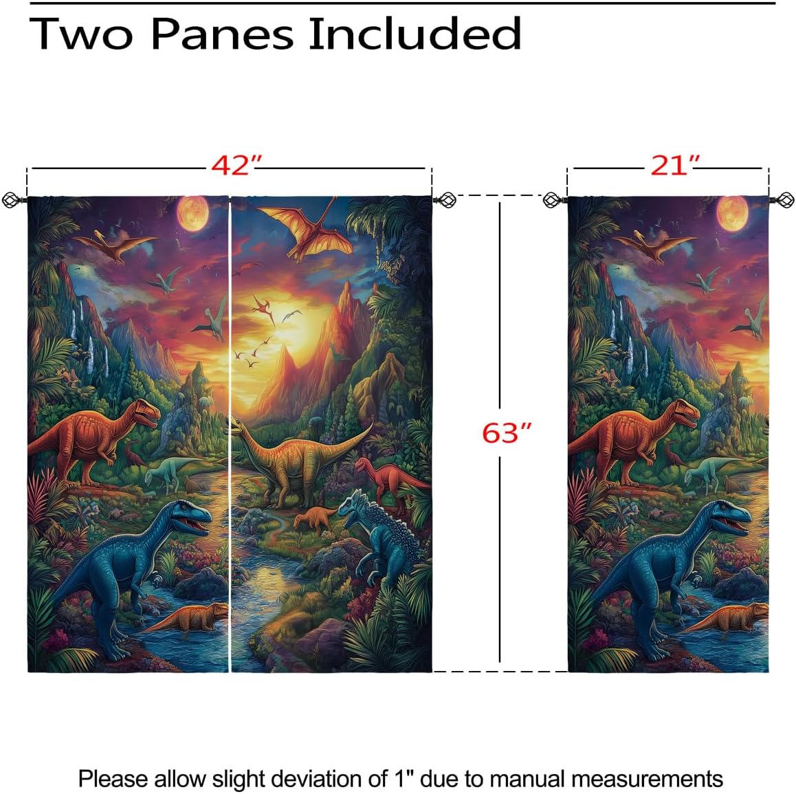Dinosaur Blackout Curtains for Girls Boys Kids Home Decor, Cartoon 3d Dinosaur Group in The Primeval Grommet Thermal Insulated Drapes Darkening Window Curtain for Bedroom Living Room, 42 x 63 Inch