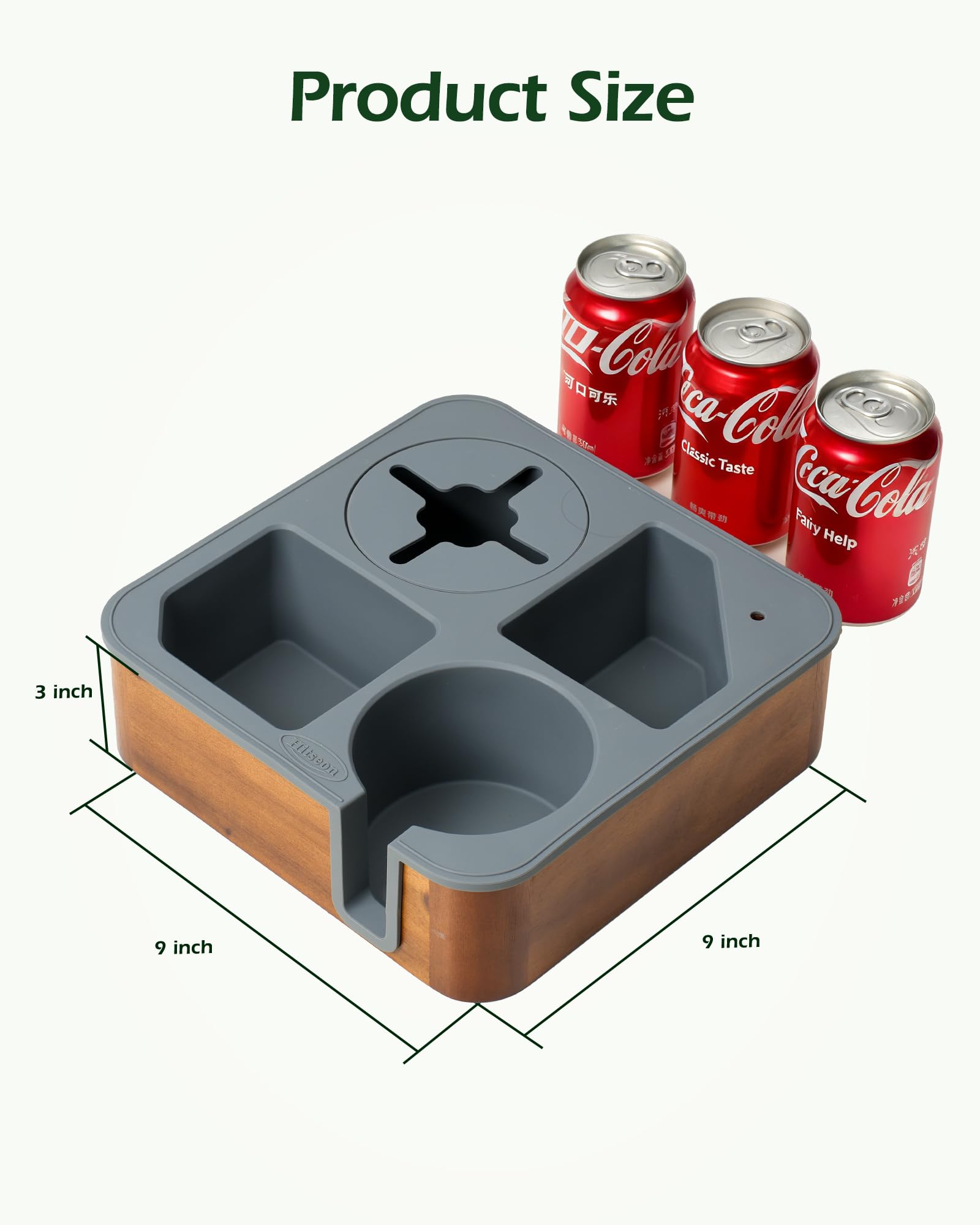 Couch-Becherhalter, Tablett aus Akazienholz, Couch-Caddy mit Getränkehalter, Schlitz, rutschfester Couch-Organizer für Getränke, Snacks, Fernbedienungen, abgerundete Ecken und Becher (grau)