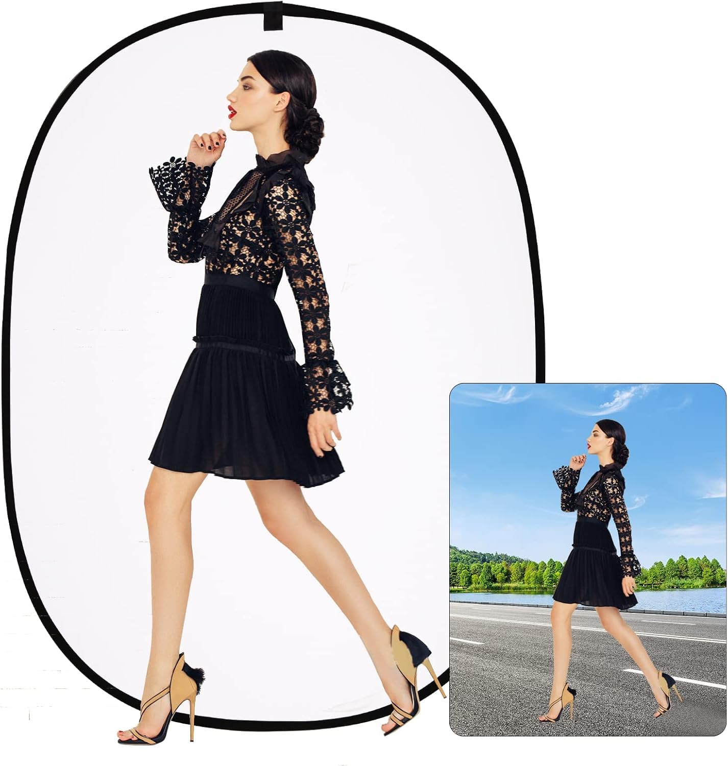 XPAISYQC 5x6.5ft Black White Double-Sided 2-in-1 Backdrop Foldable Shooting Portable Outdoor - Image 4