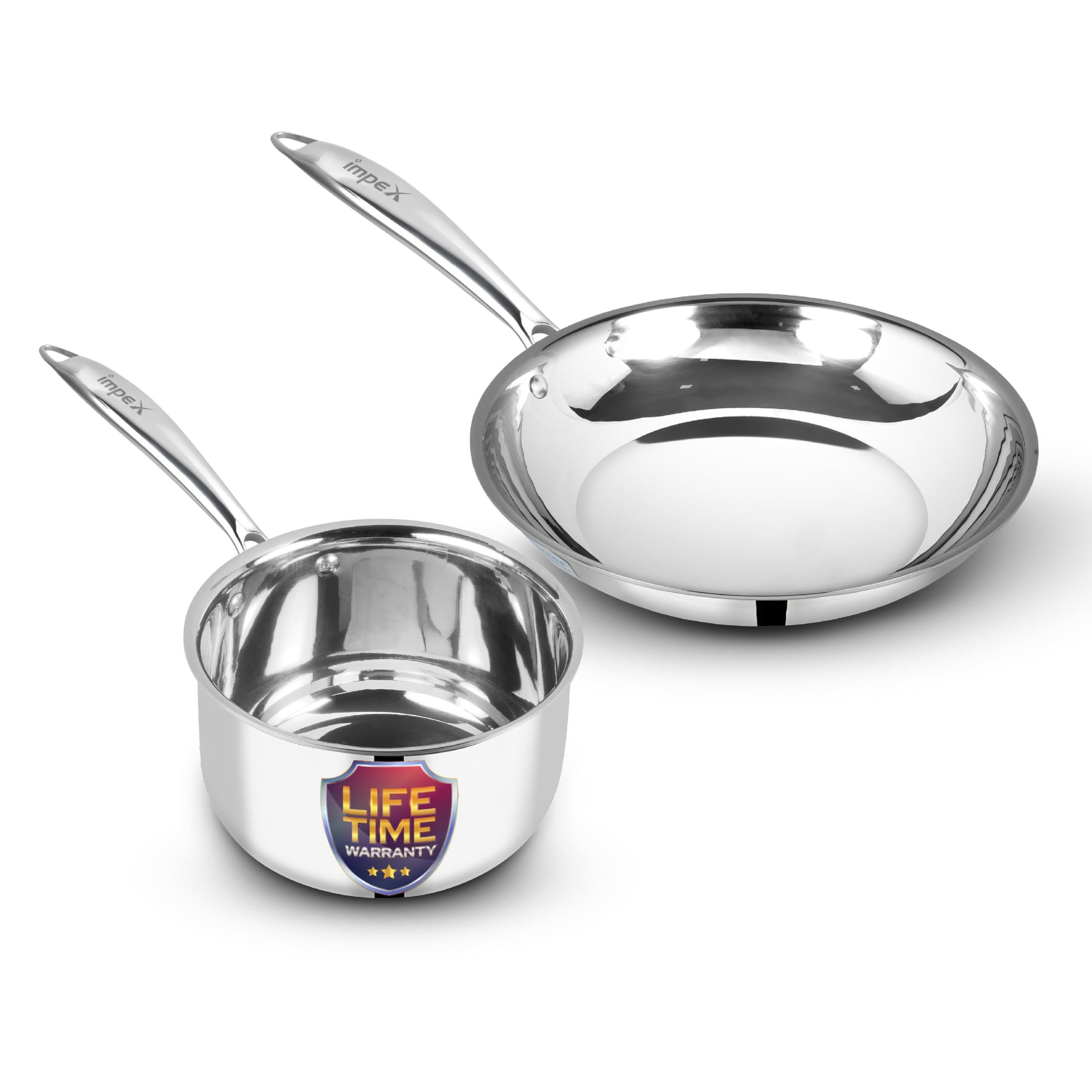 Impex Serene Triply Cookware | 304 Grade Stainless Steel | No PFOA Coating | lnduction Friendly Cookware, Silver (Frypan 24cm + Milkpan 16cm) (B0B754NV4H) Amazon Price History, Amazon Price Tracker