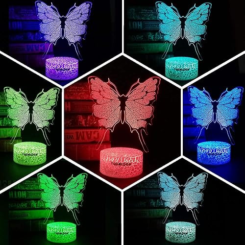 Miniatura 3 de YODAFOOR Lámpara de noche 3D con diseño de mariposa para niños, 16 colores cambiantes con control remoto, mariposa, regalos de cumpleaños para