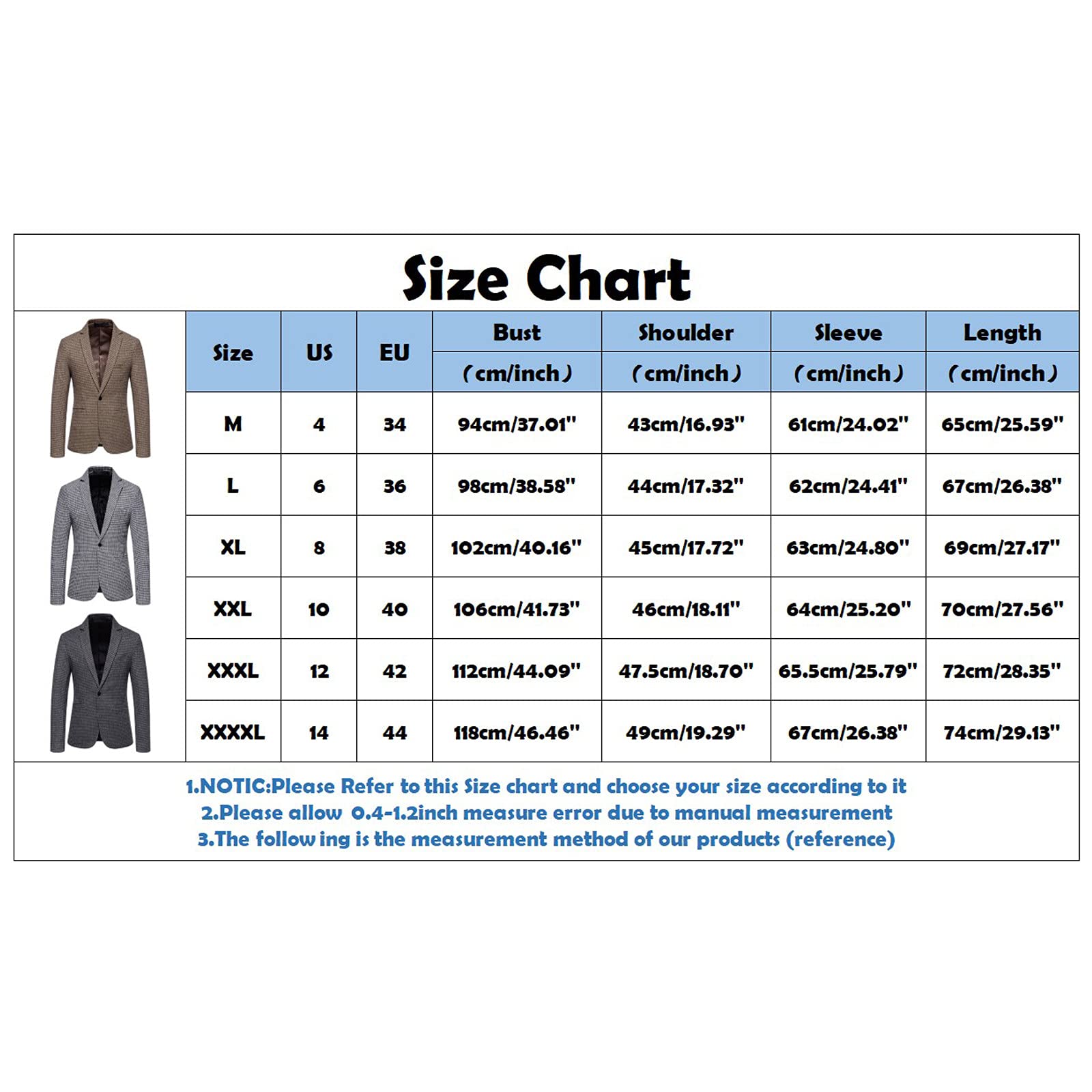 Generisch Męska marynarka w kratkę, slim fit, elegancka, luźna, letnia, lekka, regularna, męska, na wiosnę, kurtka rekreacyjna, biznesowa, na wesele, szary, M