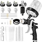 HVLP Air Spray Gun with 1.4/1.7/2mm Nozzles & Air Compressor Regulator, Air Spray Paint Gun w/10pcs 600cc Mixing Cup and Lids, Automotive Paint Sprayer for Car, House Painting, Furniture