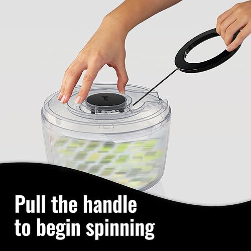 Miniatura 3 de Joined Ensaladera grande con cordón para tirar, drenaje, tazón y colador - Molinillo de lechuga multiusos rápido y fácil, secador de verduras,