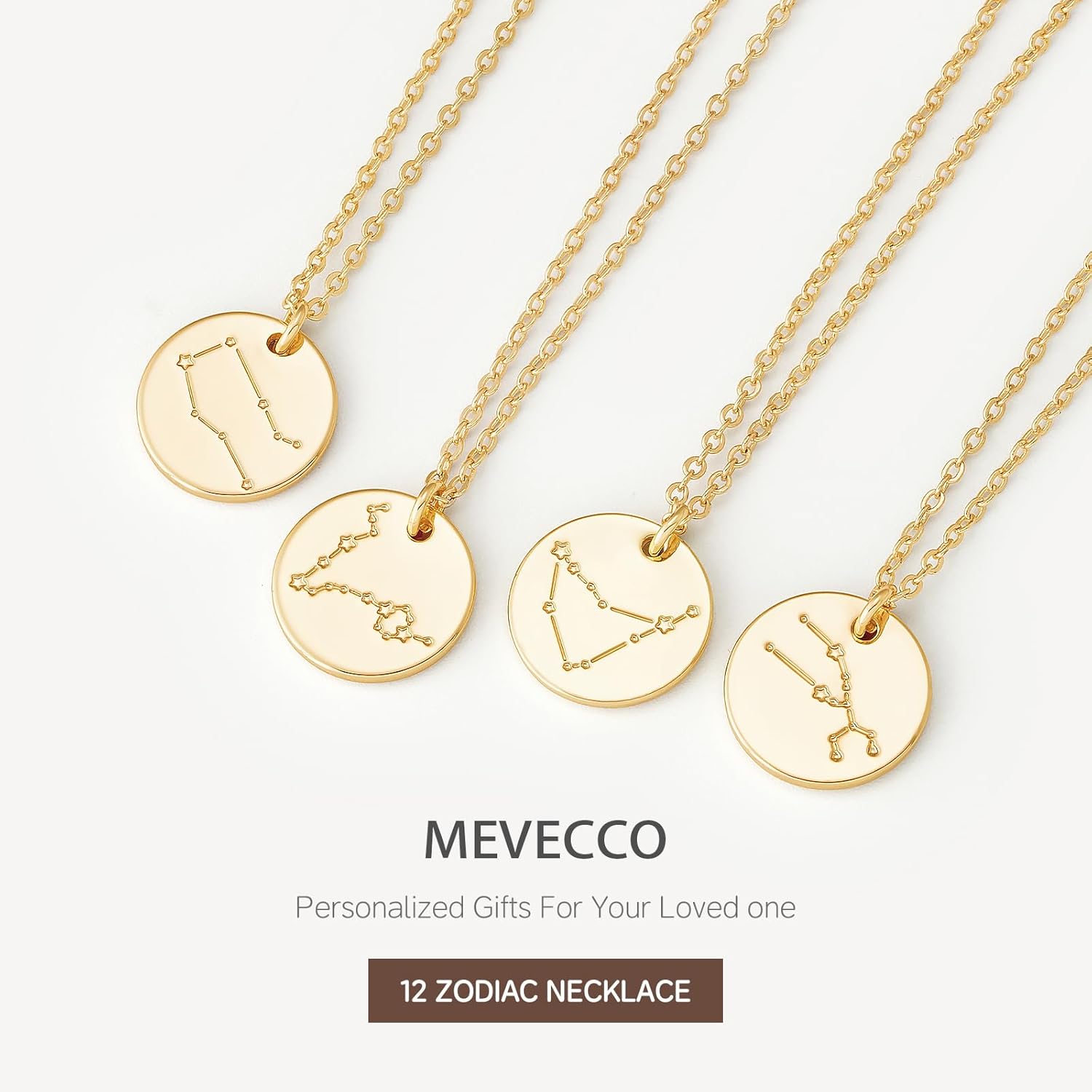 MEVECCO Gold Necklace Coin Disc Zodiac 12 Constellation Star Connected Engraved Horoscope Sign Astrology Pendant 18K Gold Plated Chain Dainty Personalized Simple Jewelry - Image 7