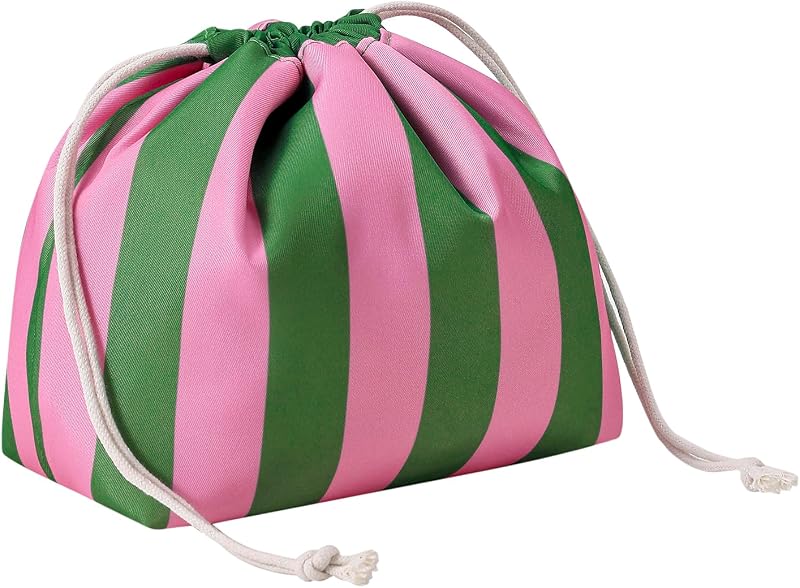 Necessaire de viagem listrada RSRSLEII com cordão 01Green&Pink