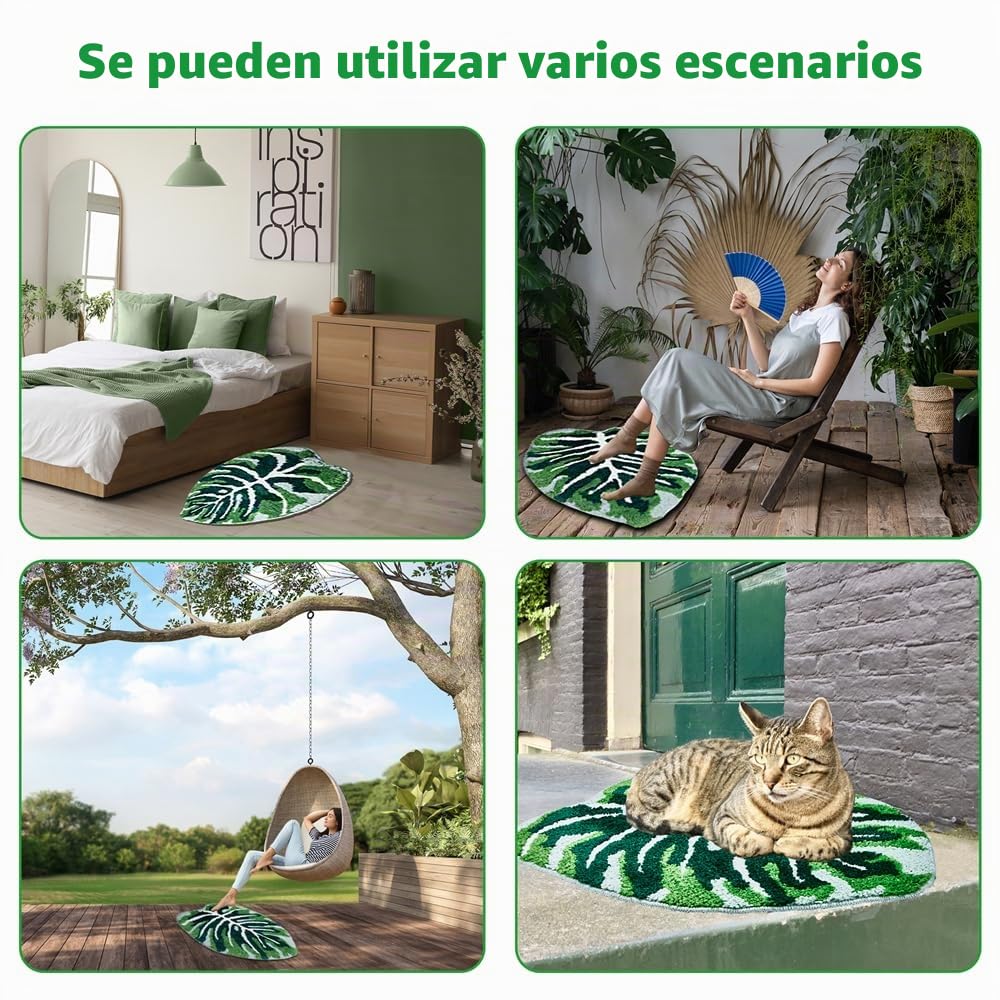 Linda Hoja Alfombras de Baño Antideslizantes 51x81cm, Grandes Alfombras de Baño de Microfibra en Forma de Palma Monstera, Alfombra de Baño Lavable a Máquina para el Dormitorio Sala de Estar