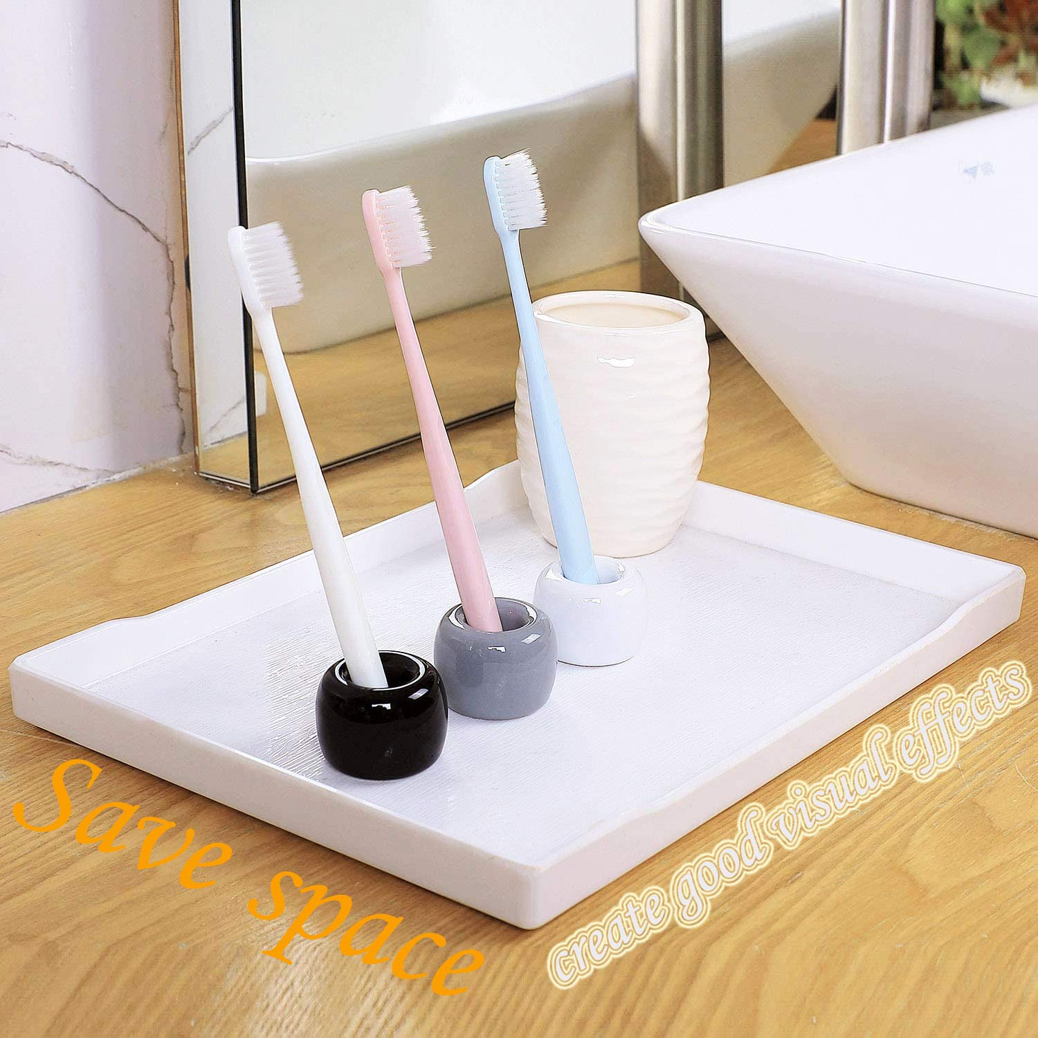 Mini Portaspazzolini In Ceramica Fatto A Mano - Set Da 2 - Bianco/Nero/Rosa/Azzurro - Per Bagno E Ufficio - 2