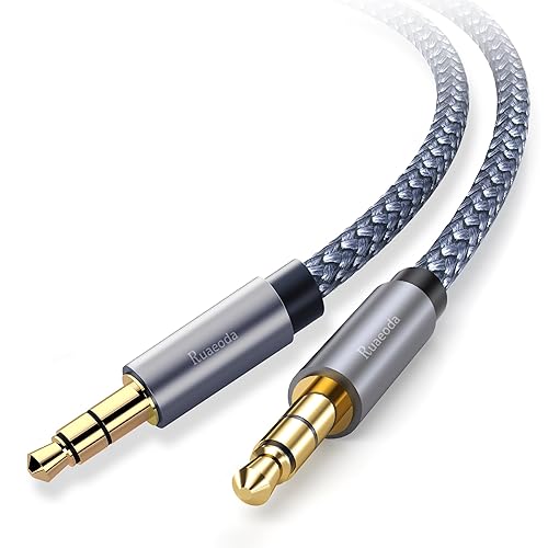 Ruaeoda Cable auxiliar de 6 pies, cable de audio de 0.138 in macho a macho estéreo de alta fidelidad de nailon trenzado aux a aux 18 cable para