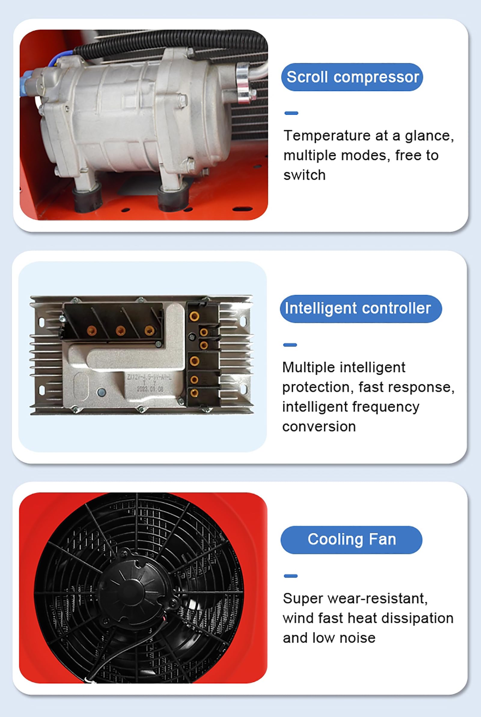 Klimatyzator do kampera, typ split 12/24 V, pojemność chłodnicza 800-2500 W, wysoka wydajność chłodzenia do pojazdów kempingowych, ciężarówek, przyczep i koparek