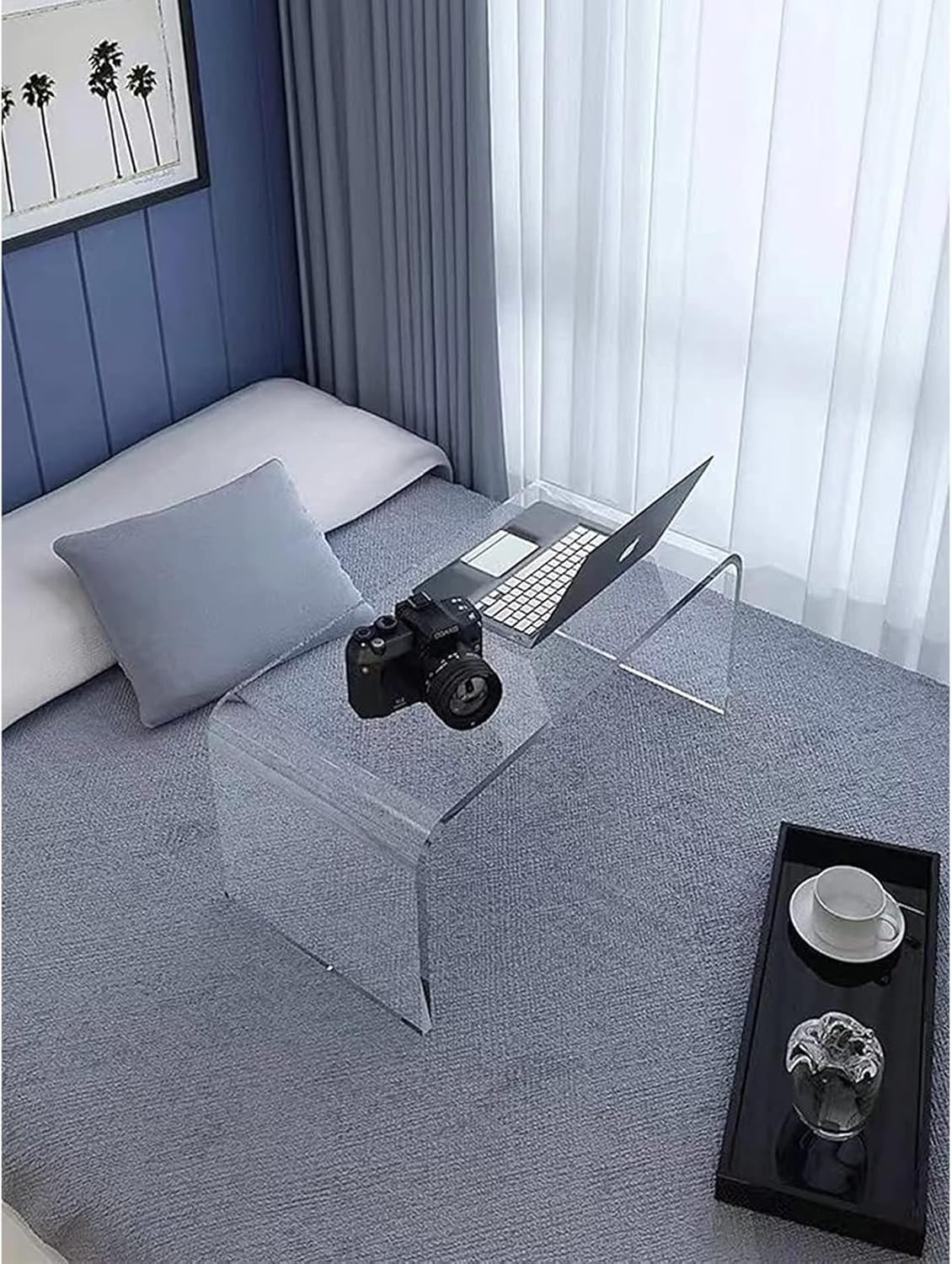 お早めに!! 2段アクリルサイドテーブル、クリアエンドテーブルアクセントテーブルナイトスタンド、多目的コーヒーテーブルベッドデスクラップトップテー