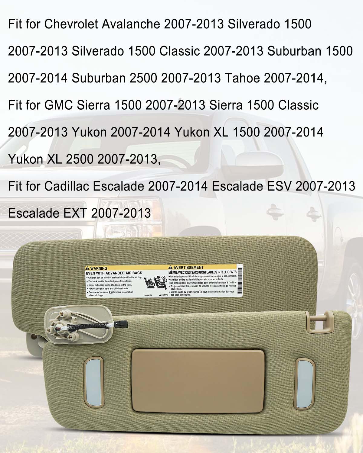 Left Driver Side Sun Visor w Mirror Light For Chevrolet GMC Left Driver Side Sun Visor w Mirror Light For Chevrolet GMC