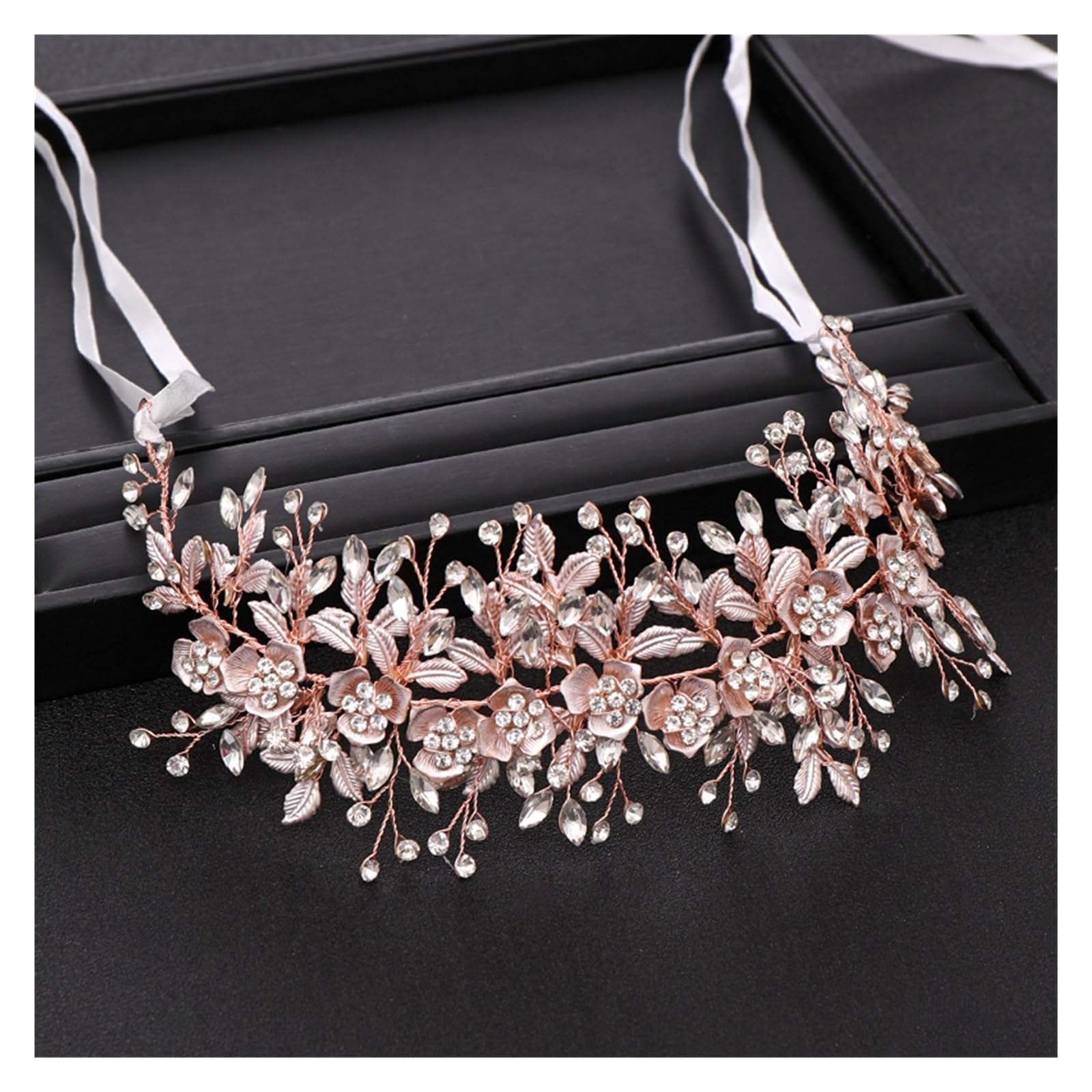 Rose Gold Stirnbänder Elegante Kristall Blumen Handgemachte Haarband Lange Strass Hochzeit Haar Zubehör mit Band Frauen Schmuck Dauerhaft