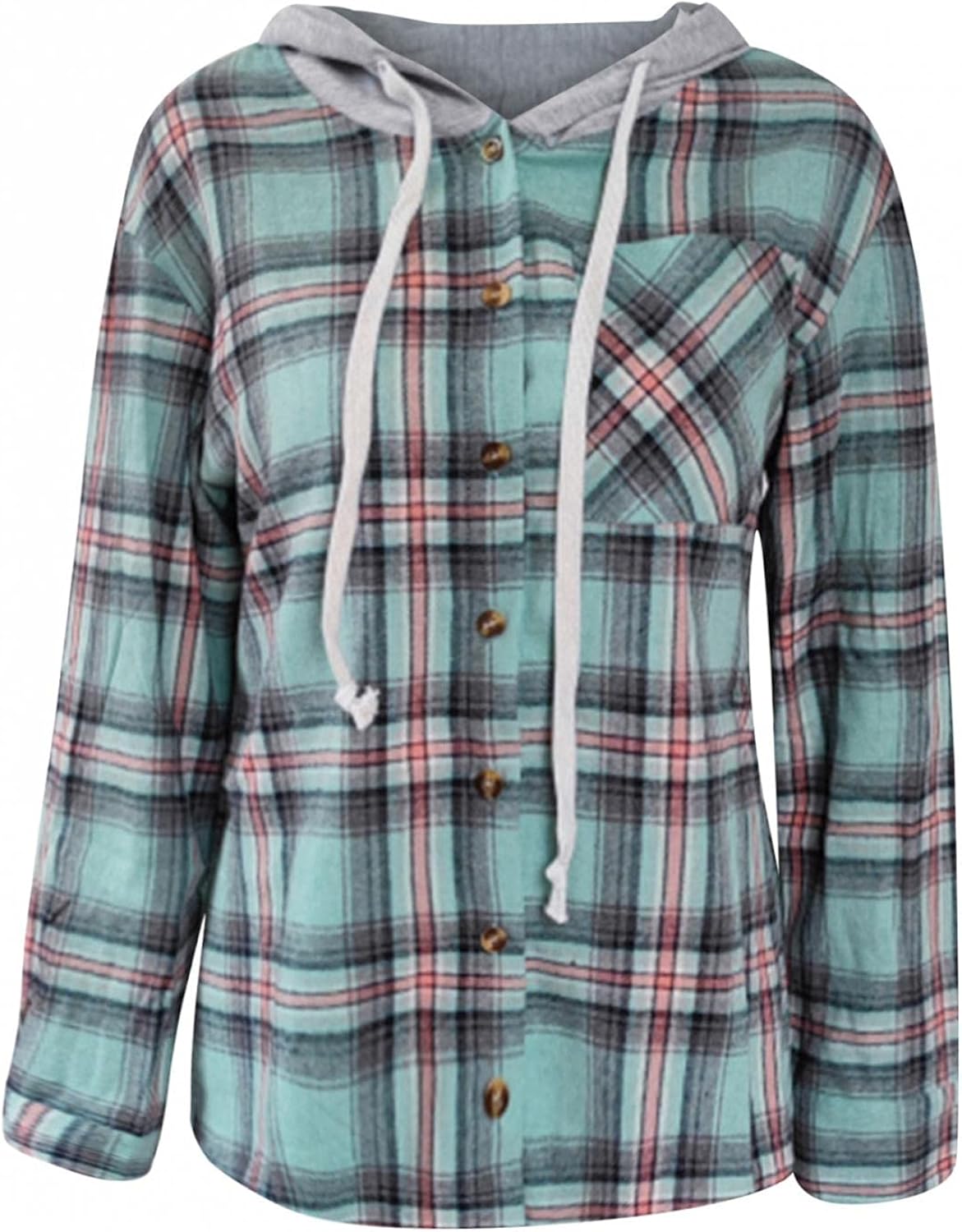 Women's Plaid Shirt Button Down Thin Jacket Casual Long Sleeve Hoodie Jacket Blouse Shirts Tops with Pocket at  Women’s Clothing store