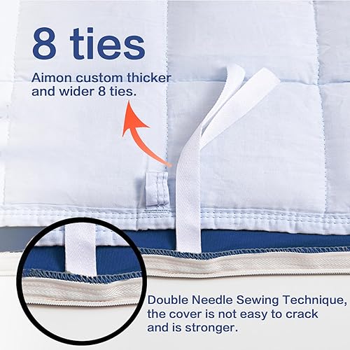 Miniatura 3 de Funda de manta con peso (48 x 72 pulgadas, azul oscuro, tamaño individual, cremallera lateral), funda de algodón lavable para manta con peso, funda