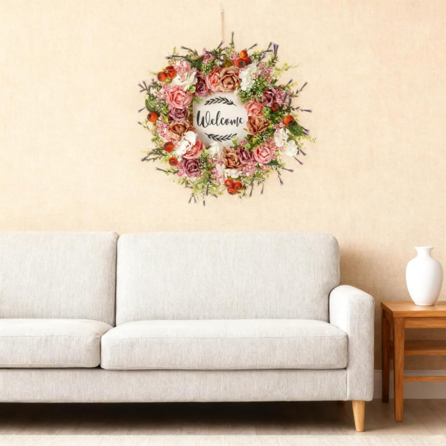 Spring Wreath for Front Door 18 Inch - Welcome Full Floral Wreath for Spring Summer Decor, Durable Outdoor Door Wreath for Porch Wedding Easter Home Decor