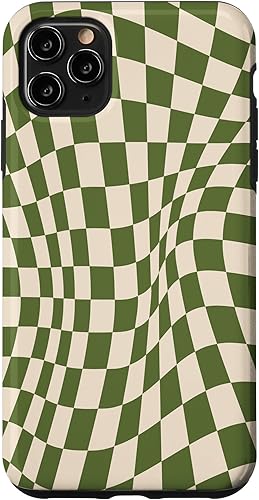 Funda para iPhone 11 Pro Max con diseño de remolino a cuadros trenzado, color verde oliva y marrón