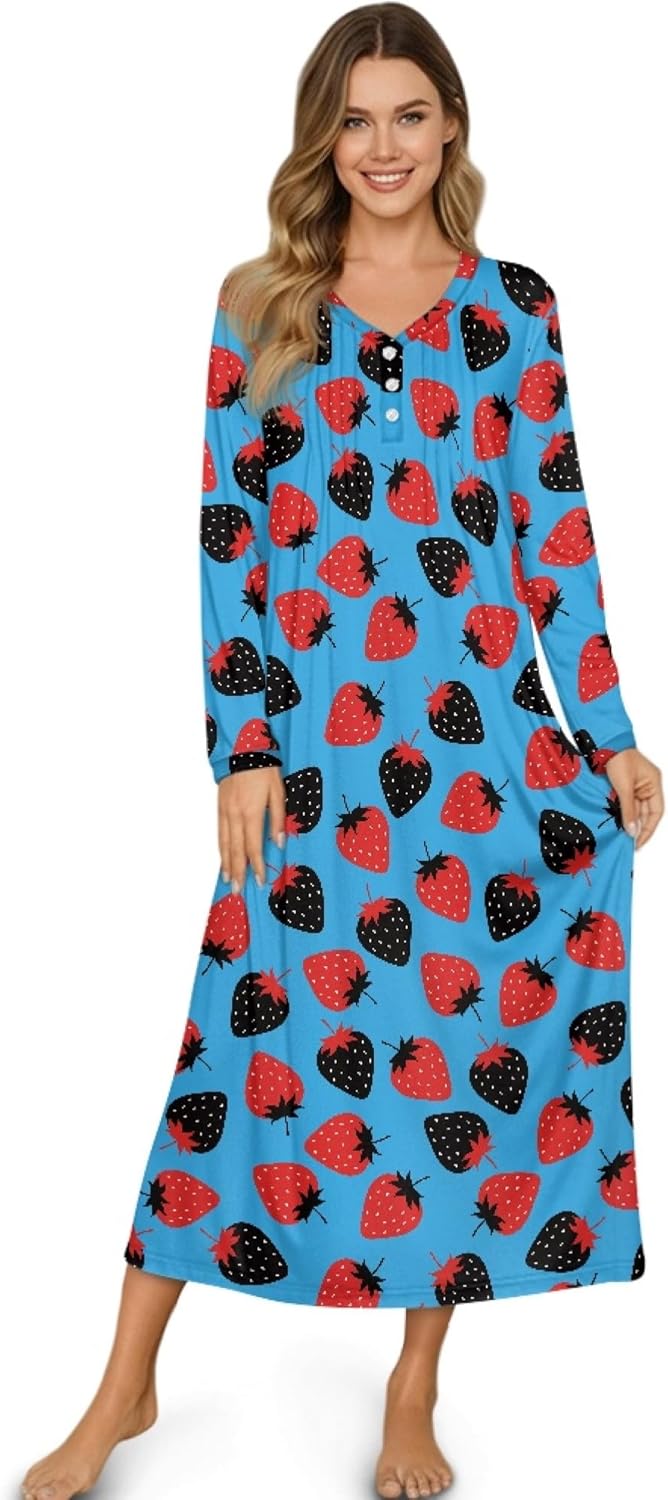 Womens Long Sleeve Nightgown Comfy Soft Oversized Full Length Party Fall Spring Maxi Long House Sleep Lounge Dress
