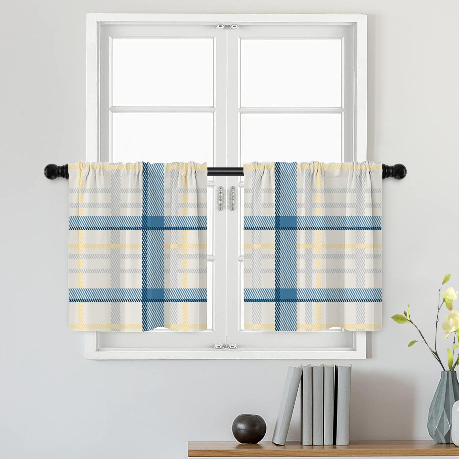 Amazon.com: Batmerry Yellow Gingham Tier Curtains, Check Plaid