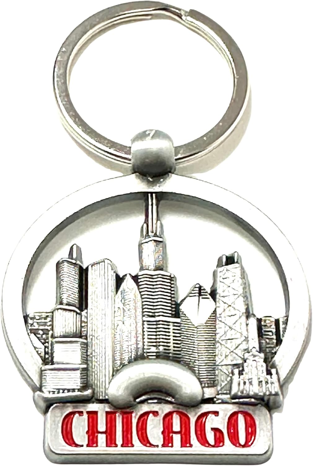 Westmon Works Chicago Keychain Metal Windy City Souvenir Key Ring with Cutout of Skyline and Silver-Tone Finish