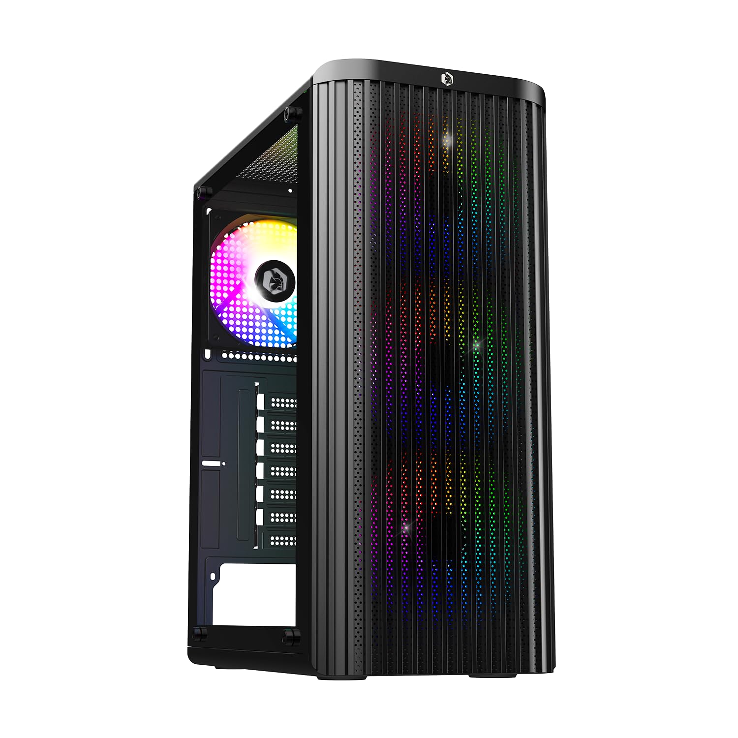 EMPIRE GAMING EC255 Slim Gamer Medium Tower ATX/mATX/ITX, Przedni Przepływ Powietrza z Siatki, 4 Wstępnie Zainstalowane Wentylatory RGB 120 mm, Szkło Hartowane, Chłodzenie 240 mm, GPU ≤265mm, USB3.0