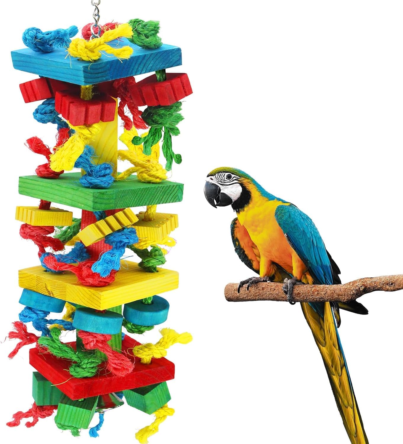 Jijizhazha Bird Parrot Chewing Toys，Multicolored Natural Wooden Blocks Tearing Toys (1, 1)