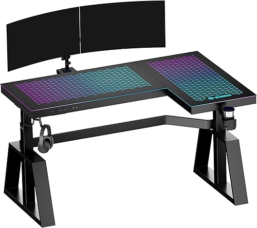 Miniatura 10 de EUREKA ERGONOMIC Escritorio LED RGB para juegos, sincronización de música, luces de escritorio de vidrio templado, 43 pulgadas, GTG I43, mesa de