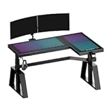 Standing Desk&comma;Gaming Table&comma;Glass RGB Desks&comma; Height Adjustable Computer 60 Inch L Shaped Corner Desk Music Studio Desk Workstation w Type-C Port&comma;Cup Headset Holder&comma;APP Control&comma;Right