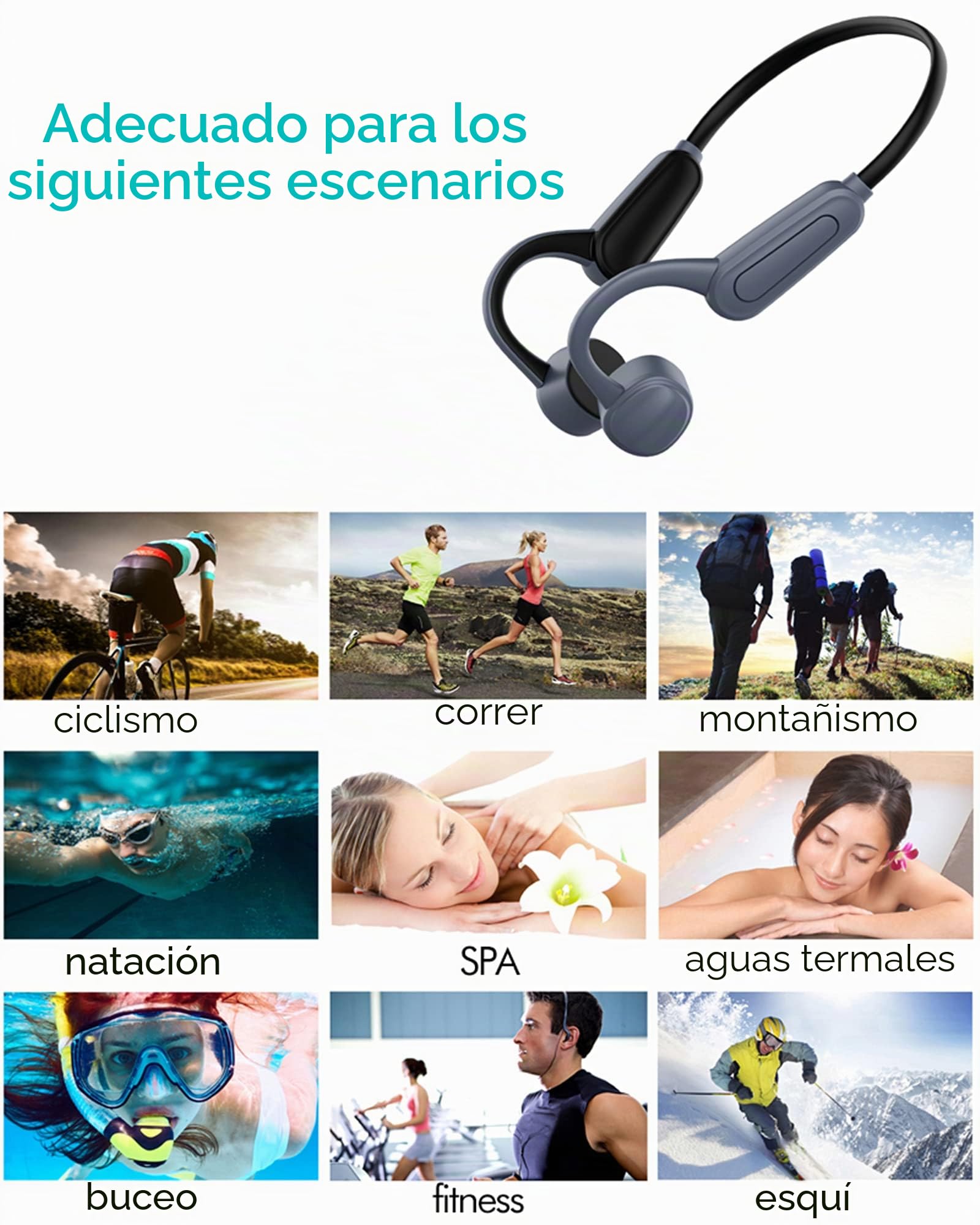 K8 - Auriculares inalámbricos Bluetooth de conducción ósea, IPX8 impermeables, para natación, fitness al aire libre, reproductor MP3 de memoria de 16 GB (gris)