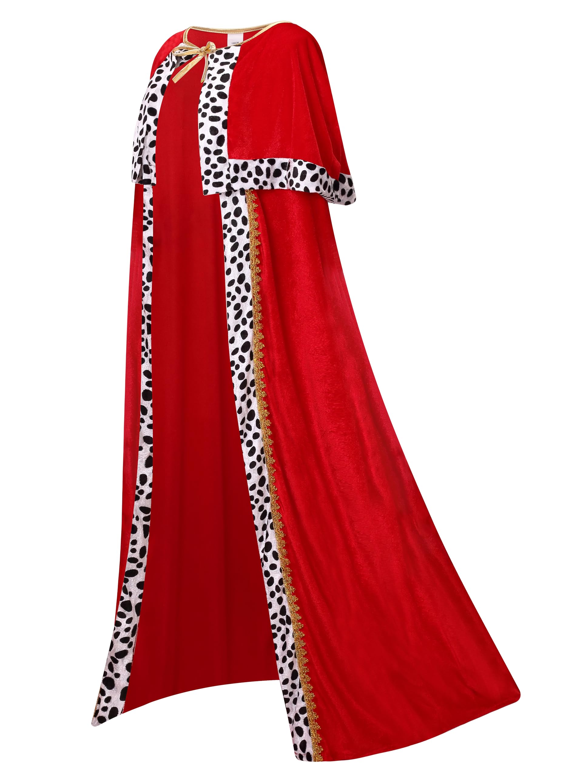 DELIVESS Mens King Costume Queen Robe King's Cape Adult Velvet Medieval Mardi Gras Halloween Party Cloak with Crown (55", Red) - Image 2