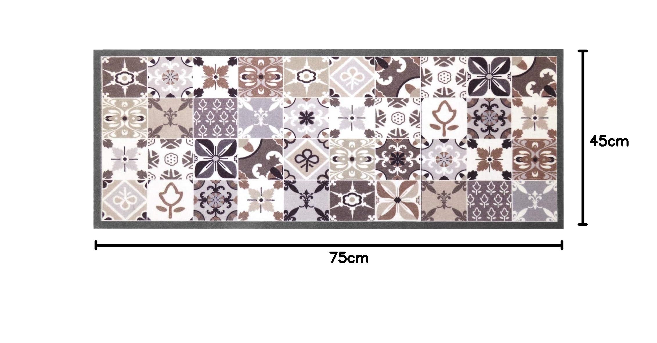 oKu-Tex Deurmat, vuilvangmat, keukenloper, mozaïekpatroon, ruitpatroon, wasbaar, deurmat voor binnen, antislip, grijs/beige, 45 x 75 cm