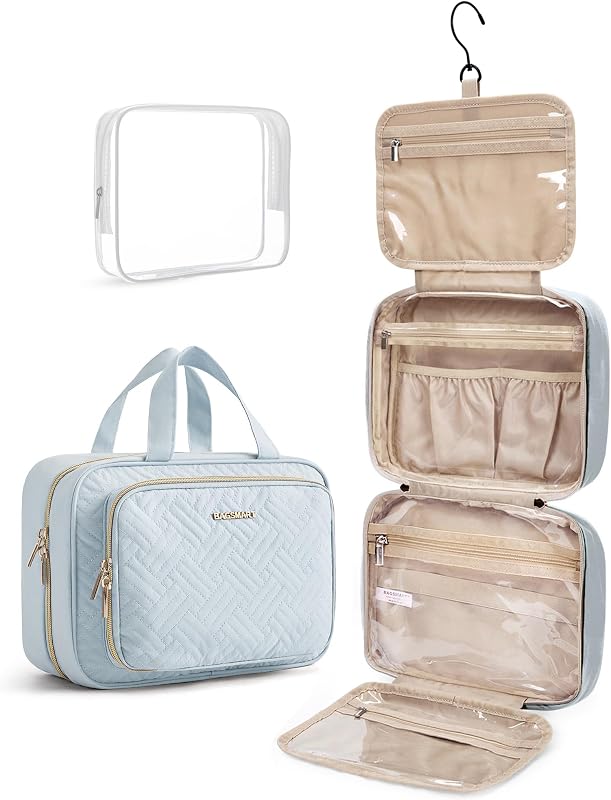 Necessaire BAGSMART para viagem com gancho, organizador de maquiagem e bolsa transparente, Light Blue