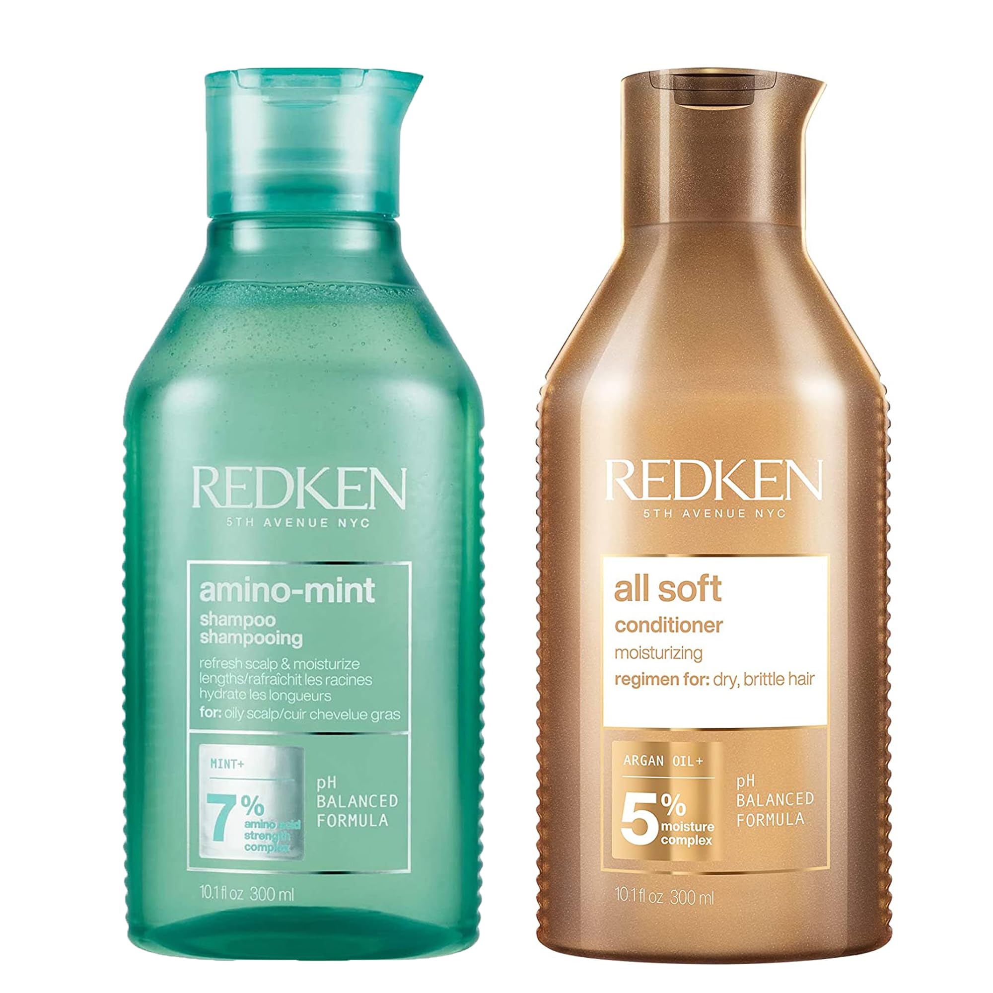 Amino Mint Shampoo and All Soft Conditioner, Scalp Relief and Hydrating Bundle, Cleanses and Purifies Greasy Hair, Conditions & Hydrates Dry Hair