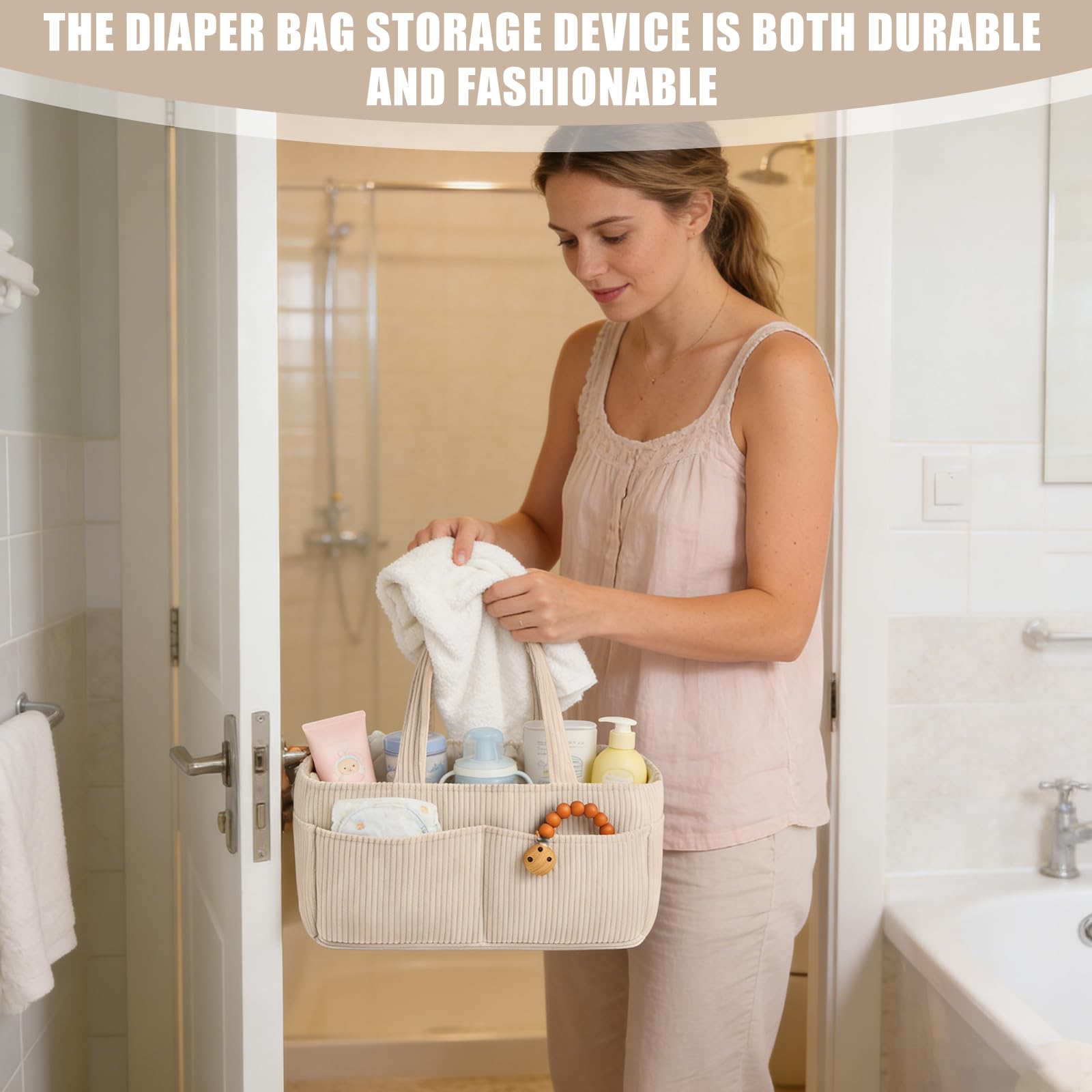 GBKDQQ Organiseur de sac à langer bébé multifonction portable compartiments amovibles peluche beige