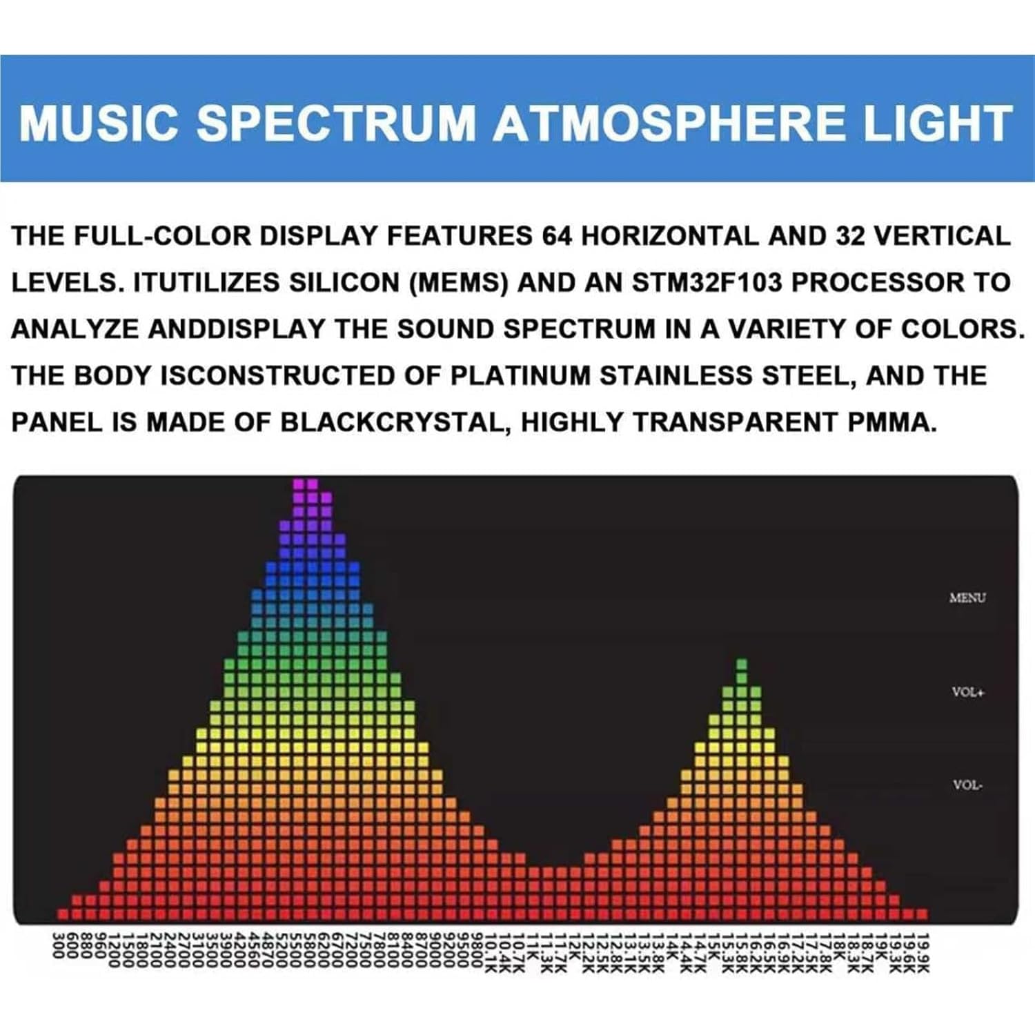 LED Audio Spectrum Analyzer with Remote Control - 64-Band Full-Color Display for Parties, Studios, and Family Reunions | 10 Lighting Modes