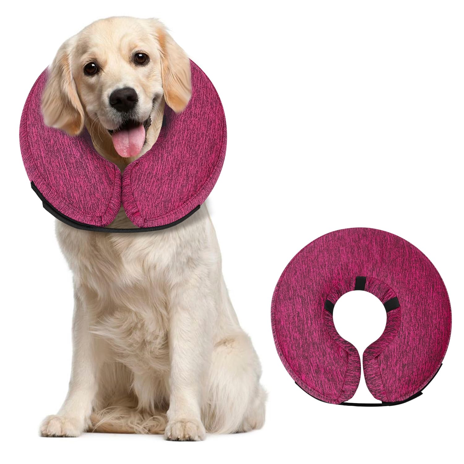 MIDOG Inflatable Dog Cone, Soft Donut Recovery Collar, Rose, Large
